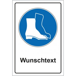 Aufkleber Gebotszeichen Fußschutz benutzen mit WUNSCHTEXT · stark haftend