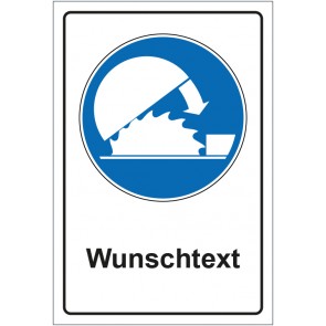 Schild Gebotszeichen Schutzvorrichtung benutzen mit WUNSCHTEXT · selbstklebend