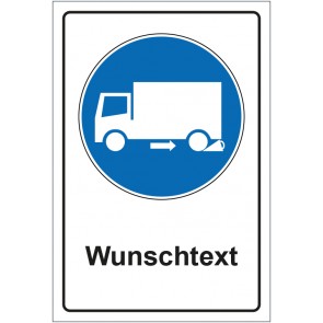 Aufkleber Gebotszeichen Unterlegkeil benutzen mit WUNSCHTEXT