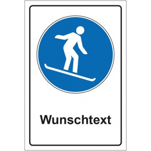 Aufkleber Gebotszeichen Snowboardfahren erlaubt mit WUNSCHTEXT