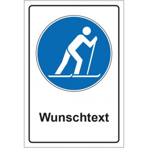 Magnetschild Gebotszeichen Ski laufen erlaubt mit WUNSCHTEXT
