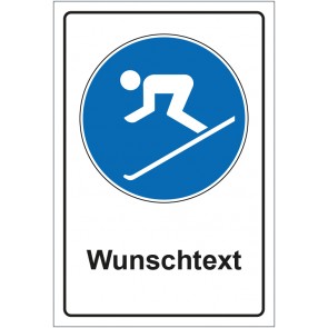 Magnetschild Gebotszeichen Ski fahren erlaubt mit WUNSCHTEXT