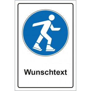 Schild Gebotszeichen Eislaufen erlaubt mit WUNSCHTEXT