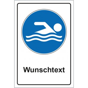 Aufkleber Gebotszeichen Schwimmen erlaubt mit WUNSCHTEXT