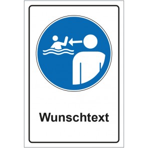Schild Gebotszeichen Kinder in Wassereinrichtungen beaufsichtigen mit WUNSCHTEXT · selbstklebend