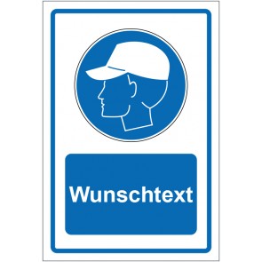Schild Gebotszeichen Anstoßkappe benutzen blau mit WUNSCHTEXT