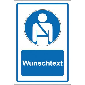 Schild Gebotszeichen Sicherheitsgurt benutzen blau mit WUNSCHTEXT