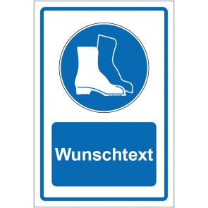 Aufkleber Gebotszeichen Fußschutz benutzen blau mit WUNSCHTEXT