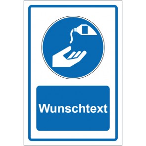 Schild Gebotszeichen Hautschutzmittel benutzen blau mit WUNSCHTEXT