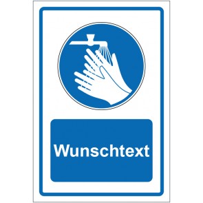 Magnetschild Gebotszeichen Hände waschen blau mit WUNSCHTEXT
