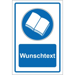 Magnetschild Gebotszeichen Handbuch lesen blau mit WUNSCHTEXT