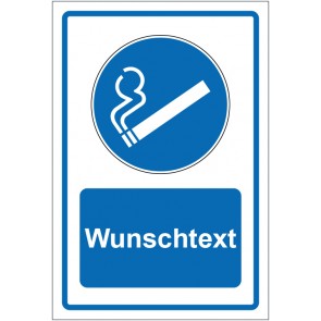 Aufkleber Gebotszeichen Rauchen gestattet blau mit WUNSCHTEXT · stark haftend