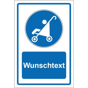 Schild Gebotszeichen Kinderwagen erlaubt blau mit WUNSCHTEXT · selbstklebend