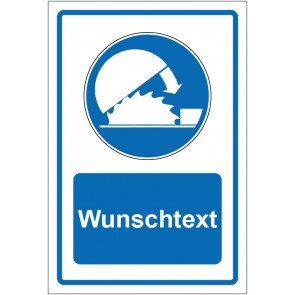Schild Gebotszeichen Schutzvorrichtung benutzen blau mit WUNSCHTEXT · selbstklebend