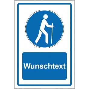 Schild Gebotszeichen Wandern erlaubt blau mit WUNSCHTEXT · selbstklebend