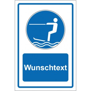 Schild Gebotszeichen Wasserski fahren erlaubt blau mit WUNSCHTEXT · selbstklebend