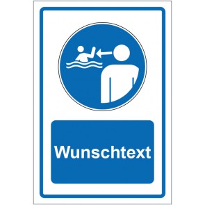 Aufkleber Gebotszeichen Kinder in Wassereinrichtungen beaufsichtigen blau mit WUNSCHTEXT