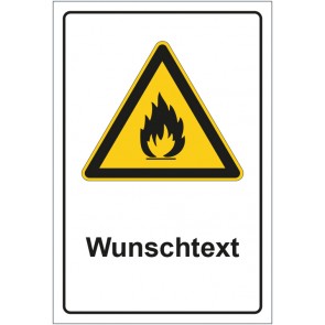 Aufkleber Warnzeichen Warnung vor feuergefährlichen Stoffen mit WUNSCHTEXT · stark haftend