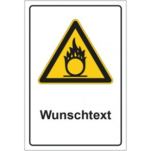 Magnetschild Warnzeichen Warnung vor brandfördernden Stoffen mit WUNSCHTEXT