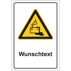 Aufkleber Warnzeichen Warnung vor Gefahr durch das Aufladen von Batterien mit WUNSCHTEXT