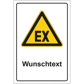 Aufkleber Warnzeichen Warnung vor explosionsfähiger Atmosphäre mit WUNSCHTEXT