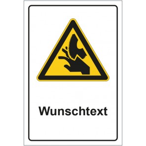 Schild Warnzeichen Warnung vor Handverletzungen - Schnittverletzungen mit WUNSCHTEXT