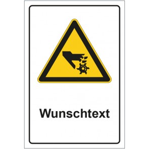 Aufkleber Warnzeichen Warnung vor Handverletzungen durch rotierendes Werkzeug mit WUNSCHTEXT
