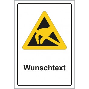 Schild Warnzeichen Warnung vor elektrostatisch gefährdete Bauelemente ESD mit WUNSCHTEXT · selbstklebend