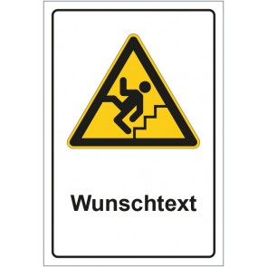 Schild Warnzeichen Warnung vor Treppe · Stufen mit WUNSCHTEXT · selbstklebend