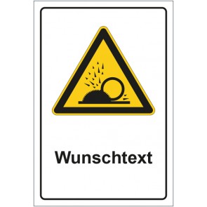 Aufkleber Warnzeichen Warnung vor wegfliegende Späne mit WUNSCHTEXT