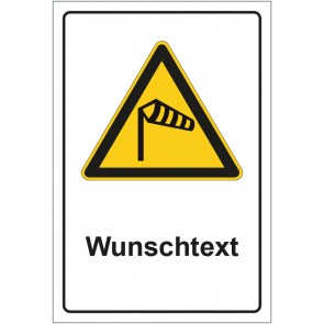 Schild Warnzeichen Warnung vor Wind - Sturm - Seitenwinde mit WUNSCHTEXT · selbstklebend