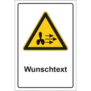 Schild Warnzeichen Warnung vor starker Luftströmung mit WUNSCHTEXT