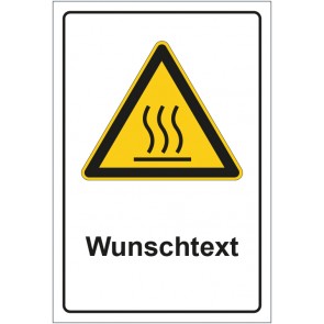 Aufkleber Warnzeichen Warnung vor heißer Oberfläche mit WUNSCHTEXT · stark haftend
