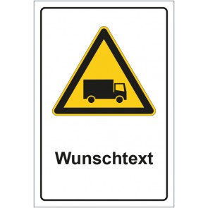 Aufkleber Warnzeichen Warnung vor Lastkraftwagen - Schwertransport mit WUNSCHTEXT
