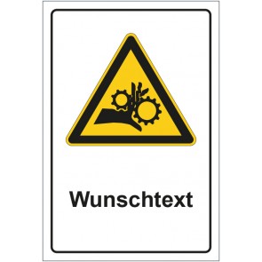 Magnetschild Warnzeichen Warnung vor Einzugsgefahr - Quetschgefahr mit WUNSCHTEXT