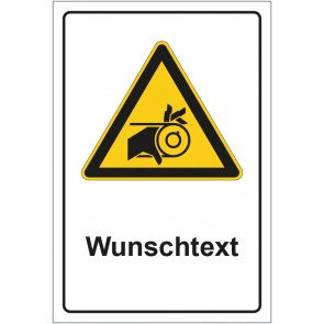 Aufkleber Warnzeichen Warnung vor Einzugsgefahr durch Riemenantrieb mit WUNSCHTEXT · stark haftend