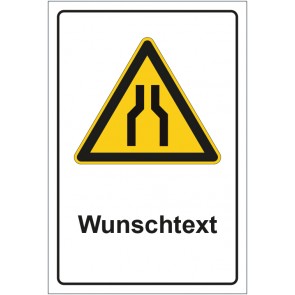 Schild Warnzeichen Warnung vor Engstellen mit WUNSCHTEXT · selbstklebend