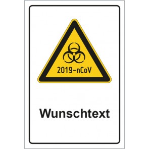 Aufkleber Warnzeichen Warnung vor 2019-nCoV mit WUNSCHTEXT · stark haftend