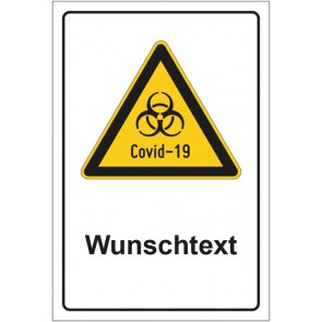 Magnetschild Warnzeichen Warnung vor Covid-19 mit WUNSCHTEXT
