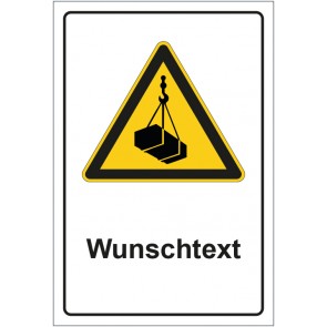 Schild Warnzeichen Warnung vor schwebender Last - neu mit WUNSCHTEXT · selbstklebend
