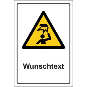 Schild Warnzeichen Warnung vor Hindernissen im Kopfbereich · ISO_7010_W020 mit WUNSCHTEXT · selbstklebend