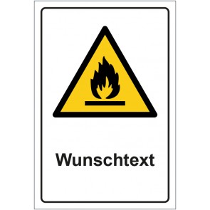 Schild Warnzeichen Warnung vor feuergefährlichen Stoffe · ISO_7010_W021 mit WUNSCHTEXT · selbstklebend