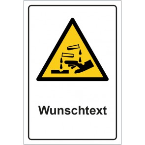 Magnetschild Warnzeichen Warnung vor ätzenden Stoffen · ISO_7010_W023 mit WUNSCHTEXT