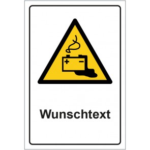 Aufkleber Warnzeichen Warnung vor Gefahren durch das Aufladen von Batterien · ISO_7010_W026 mit WUNSCHTEXT