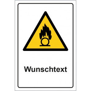 Aufkleber Warnzeichen Warnung vor brandfördernd­en Stoffen · ISO_7010_W028 mit WUNSCHTEXT · stark haftend