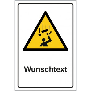 Aufkleber Warnzeichen Warnung vor herabfallenden Gegenständen · ISO_7010_W035 mit WUNSCHTEXT · stark haftend