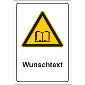Aufkleber Warnzeichen Hinweiszeichen Achtung, Handbuch lesen mit WUNSCHTEXT · stark haftend