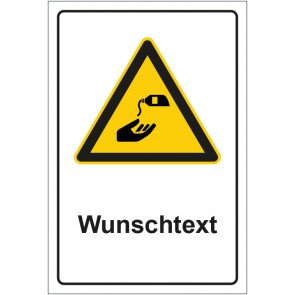 Schild Warnzeichen Hinweiszeichen Achtung, Handcreme benutzen mit WUNSCHTEXT · selbstklebend