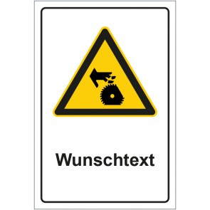 Schild Warnzeichen Warnung vor Gefahr durch rotierendes Sägeblatt mit WUNSCHTEXT · selbstklebend