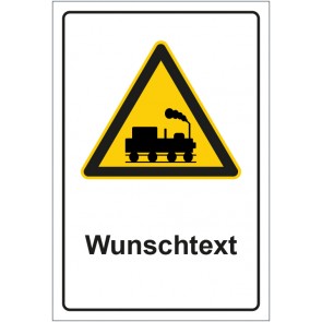 Magnetschild Warnzeichen Warnung vor Schienenverkehr mit WUNSCHTEXT